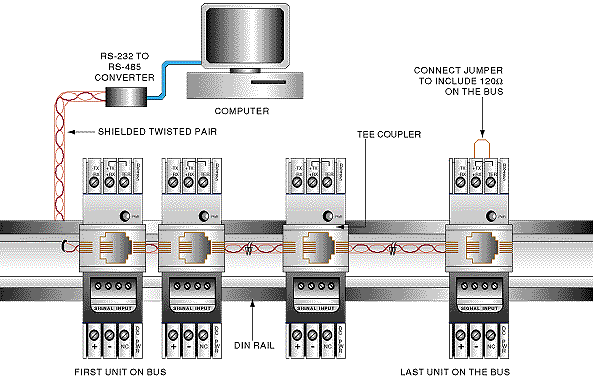 RJ-12 connector to RS-485 bus